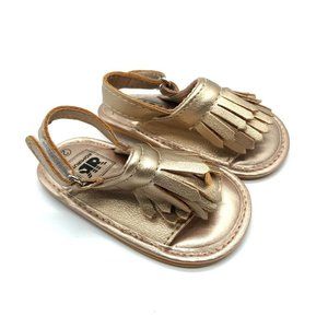 Romirus Baby Girls Sandals Faux Leather Fringe Gold Size 2 6-12M